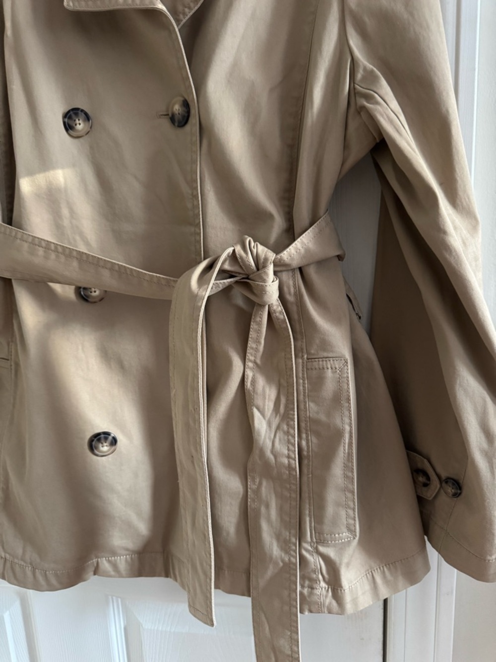 Trench Jacket Short Length Cotton Khaki XL - Picture 6 of 14